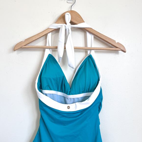 Lauren Ralph Lauren Halter One Piece Swimsuit Bathing Suit Size 10 Green Beach - Picture 4 of 8
